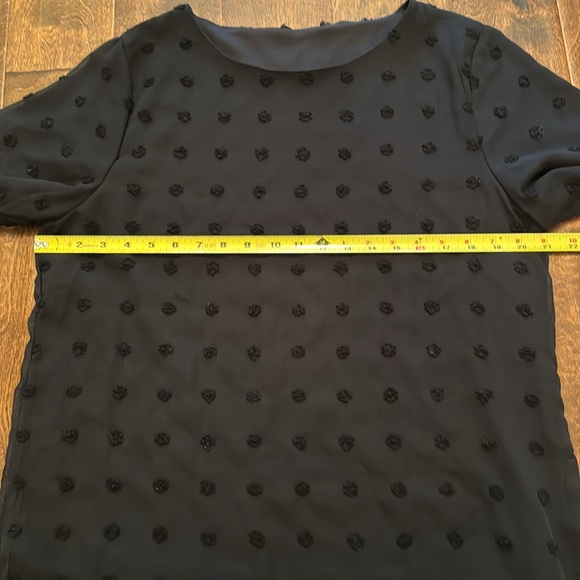 NWOT Summer Short Sleeve Round Neck Swiss Dot Shirt Pom Pom Chiffon Blouse - L - Picture 4 of 6